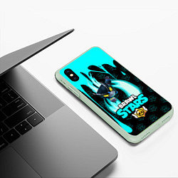 Чехол iPhone XS Max матовый Brawl stars mecha crow, цвет: 3D-салатовый — фото 2