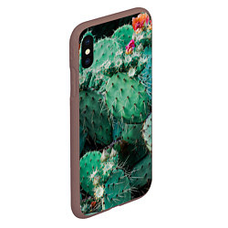 Чехол iPhone XS Max матовый Кактусы с цветами реализм, цвет: 3D-коричневый — фото 2