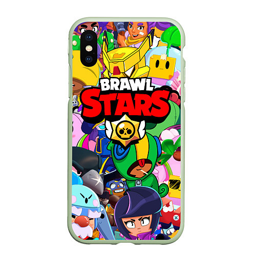 Чехол iPhone XS Max матовый BRAWL STARS ВСЕ БРАВЛЕРЫ / 3D-Салатовый – фото 1