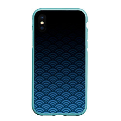 Чехол iPhone XS Max матовый Узор круги темный синий, цвет: 3D-мятный