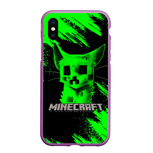 Чехол iPhone XS Max матовый MINECRAFT CREEPER CAT / 3D-Фиолетовый – фото 1