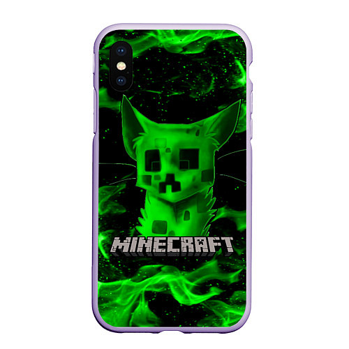 Чехол iPhone XS Max матовый MINECRAFT CREEPER CAT / 3D-Светло-сиреневый – фото 1