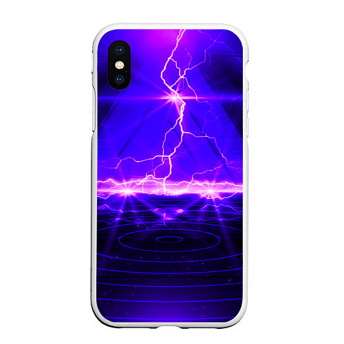 Чехол iPhone XS Max матовый НЕОНОВЫЕ МОЛНИИ / 3D-Белый – фото 1