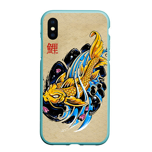 Чехол iPhone XS Max матовый Золотая рыба кои / 3D-Мятный – фото 1