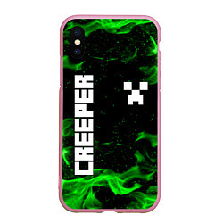 Чехол iPhone XS Max матовый MINECRAFT CREEPER, цвет: 3D-розовый