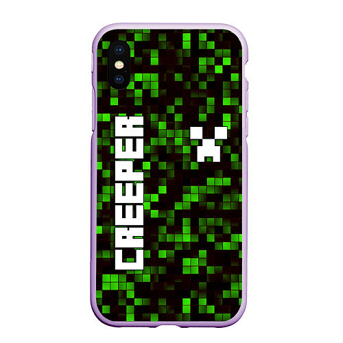 Чехол iPhone XS Max матовый MINECRAFT CREEPER / 3D-Сиреневый – фото 1