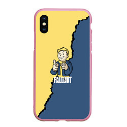 Чехол iPhone XS Max матовый Fallout logo boy, цвет: 3D-розовый