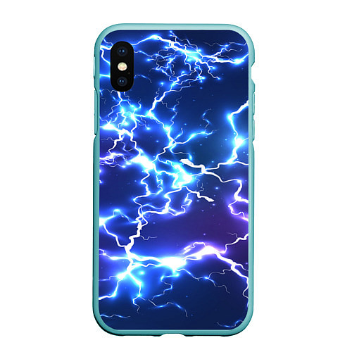 Чехол iPhone XS Max матовый СВЕТЯЩИЕСЯ МОЛНИИ / 3D-Мятный – фото 1