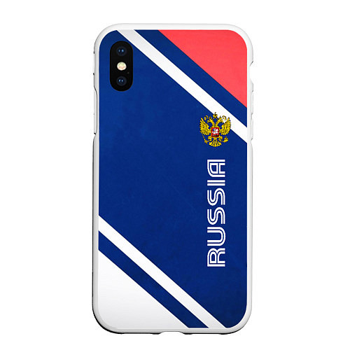 Чехол iPhone XS Max матовый RUSSIA SPORT / 3D-Белый – фото 1