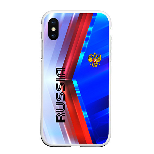 Чехол iPhone XS Max матовый RUSSIA SPORT / 3D-Белый – фото 1