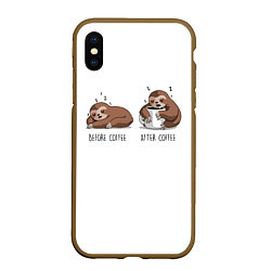 Чехол iPhone XS Max матовый Ленивец Coffee