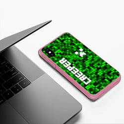 Чехол iPhone XS Max матовый MINECRAFT CREEPER, цвет: 3D-малиновый — фото 2