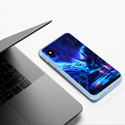 Чехол iPhone XS Max матовый ВОЛК В НЕОНЕ D, цвет: 3D-голубой — фото 2