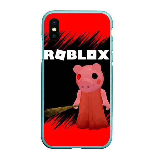 Чехол iPhone XS Max матовый Roblox Piggy / 3D-Мятный – фото 1