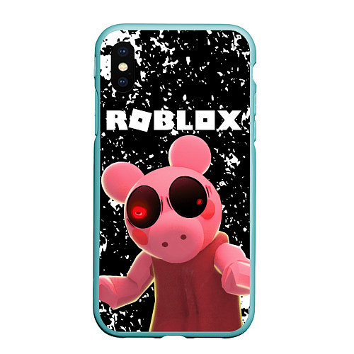 Чехол iPhone XS Max матовый Roblox Piggy / 3D-Мятный – фото 1