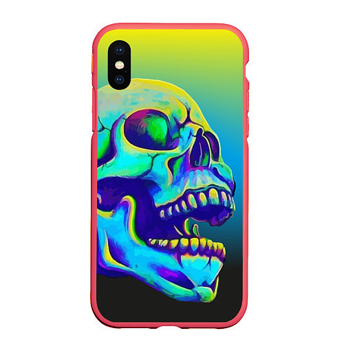 Чехол iPhone XS Max матовый Neon skull / 3D-Красный – фото 1