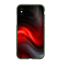 Чехол iPhone XS Max матовый BLACK RED WAVES АБСТРАКЦИЯ, цвет: 3D-темно-зеленый