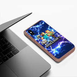 Чехол iPhone XS Max матовый MINECRAFT МАЙНКРАФТ, цвет: 3D-коричневый — фото 2