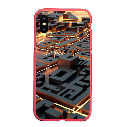 Чехол iPhone XS Max матовый 3D абстрактная схема / 3D-Красный – фото 1