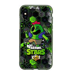 Чехол iPhone XS Max матовый Спайк brawl stars Spike, цвет: 3D-темно-зеленый