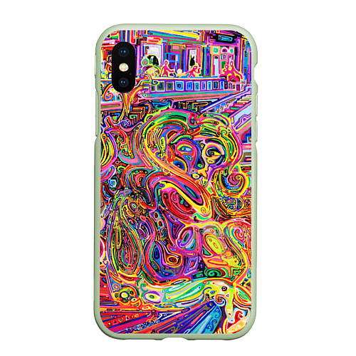 Чехол iPhone XS Max матовый НЕОНОВЫЕ ЛИНИИ АБСТРАКЦИЯ / 3D-Салатовый – фото 1