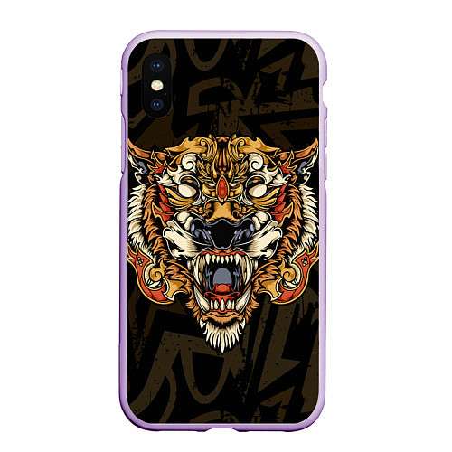 Чехол iPhone XS Max матовый Тигровый стимпанк Tiger / 3D-Сиреневый – фото 1