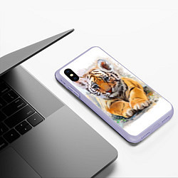 Чехол iPhone XS Max матовый Tiger Art, цвет: 3D-светло-сиреневый — фото 2