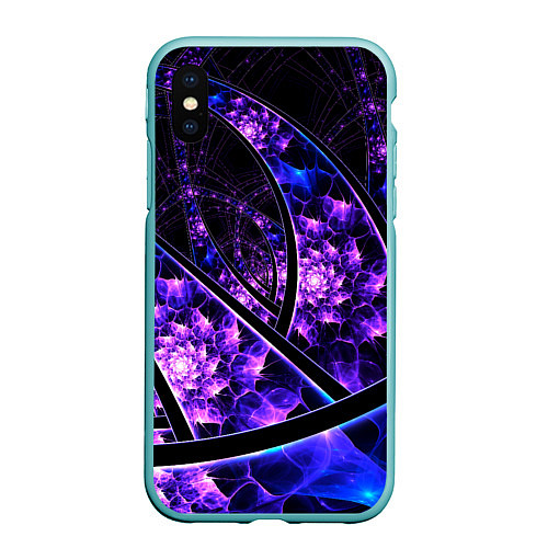 Чехол iPhone XS Max матовый Фрактал линии / 3D-Мятный – фото 1