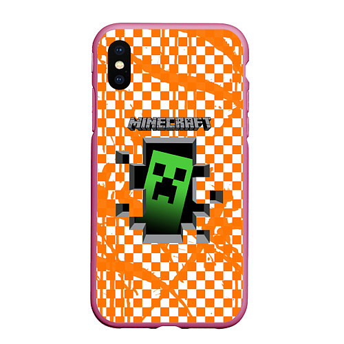 Чехол iPhone XS Max матовый MINECRAFT / 3D-Малиновый – фото 1