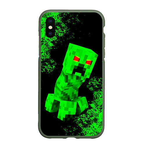 Чехол iPhone XS Max матовый MINECRAFT CREEPER / 3D-Темно-зеленый – фото 1