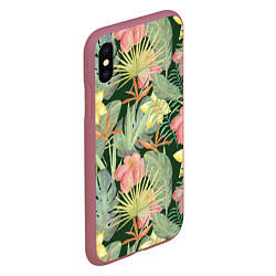 Чехол iPhone XS Max матовый Тропические растения и цветы, цвет: 3D-малиновый — фото 2
