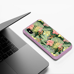 Чехол iPhone XS Max матовый Тропические растения и цветы, цвет: 3D-сиреневый — фото 2