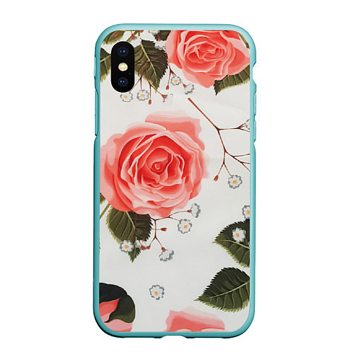 Чехол iPhone XS Max матовый Нежные розы / 3D-Мятный – фото 1