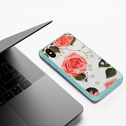 Чехол iPhone XS Max матовый Нежные розы, цвет: 3D-мятный — фото 2