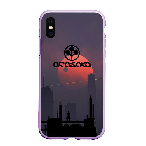 Чехол iPhone XS Max матовый Cyberpunk 2077 - Arasaka / 3D-Сиреневый – фото 1