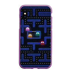 Чехол iPhone XS Max матовый Pacman, цвет: 3D-фиолетовый