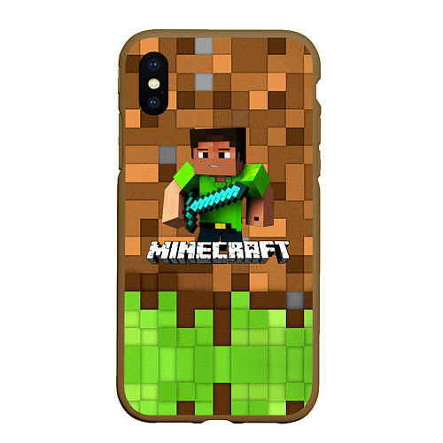 Чехол iPhone XS Max матовый Minecraft logo heroes / 3D-Коричневый – фото 1