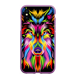 Чехол iPhone XS Max матовый Neon wolf, цвет: 3D-фиолетовый