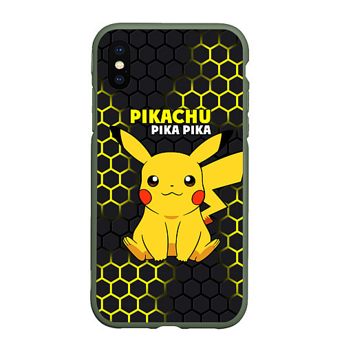 Чехол iPhone XS Max матовый Pikachu Pika Pika / 3D-Темно-зеленый – фото 1