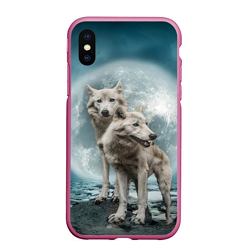 Чехол iPhone XS Max матовый Волки альбиносы / 3D-Малиновый – фото 1