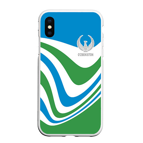 Чехол iPhone XS Max матовый Узбекистан - герб страны / 3D-Белый – фото 1