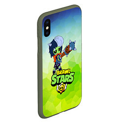 Чехол iPhone XS Max матовый Brawl StarsZombibi, цвет: 3D-темно-зеленый — фото 2