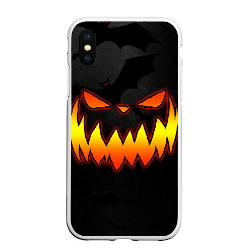 Чехол iPhone XS Max матовый Pumpkin smile and bats / 3D-Белый – фото 1