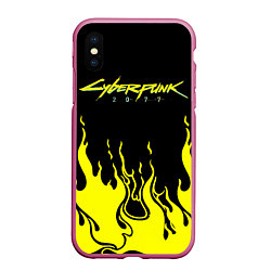 Чехол iPhone XS Max матовый CYBERPUNK 2077, цвет: 3D-малиновый