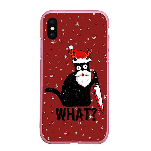 Чехол iPhone XS Max матовый What Cat Новый Год / 3D-Розовый – фото 1