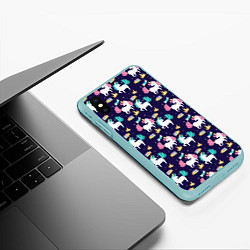 Чехол iPhone XS Max матовый Unicorn pattern, цвет: 3D-мятный — фото 2