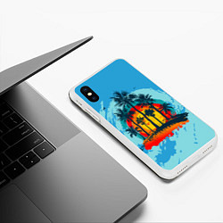 Чехол iPhone XS Max матовый Море Пальмы Песок, цвет: 3D-белый — фото 2