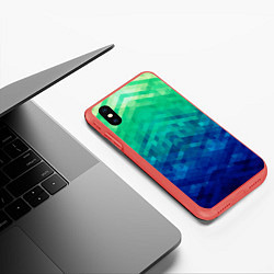 Чехол iPhone XS Max матовый Неоновые ромбы, цвет: 3D-красный — фото 2