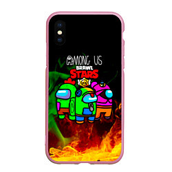 Чехол iPhone XS Max матовый Among Us Brawl StarS, цвет: 3D-розовый