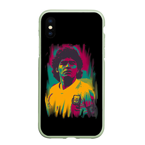 Чехол iPhone XS Max матовый Diego Maradona / 3D-Салатовый – фото 1